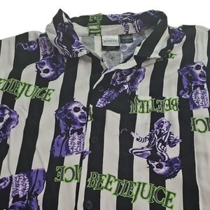 Beetlejuice 100% Rayon Mens X-Large Camp Style Button Up‎ Shirt Universal Horror